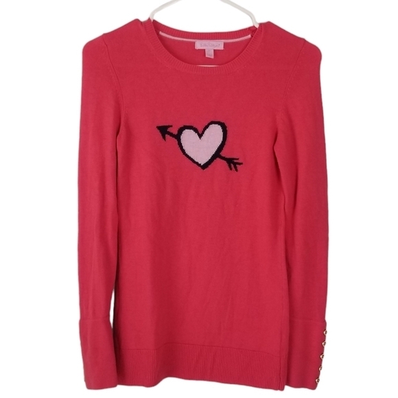 Lilly Pulitzer Pink Heart Print Wool Blend Long Sleeve Sweater Size XS - Picture 1 of 12
